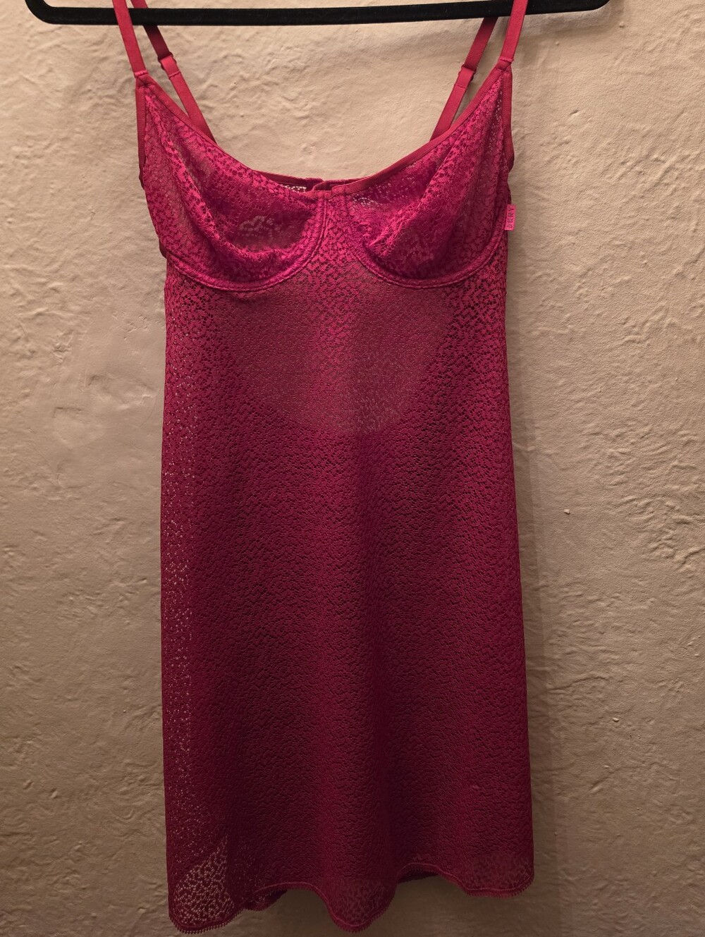 DKNY Intimates Red Lace Underwire Chemise Slip Dress Lingerie Size M